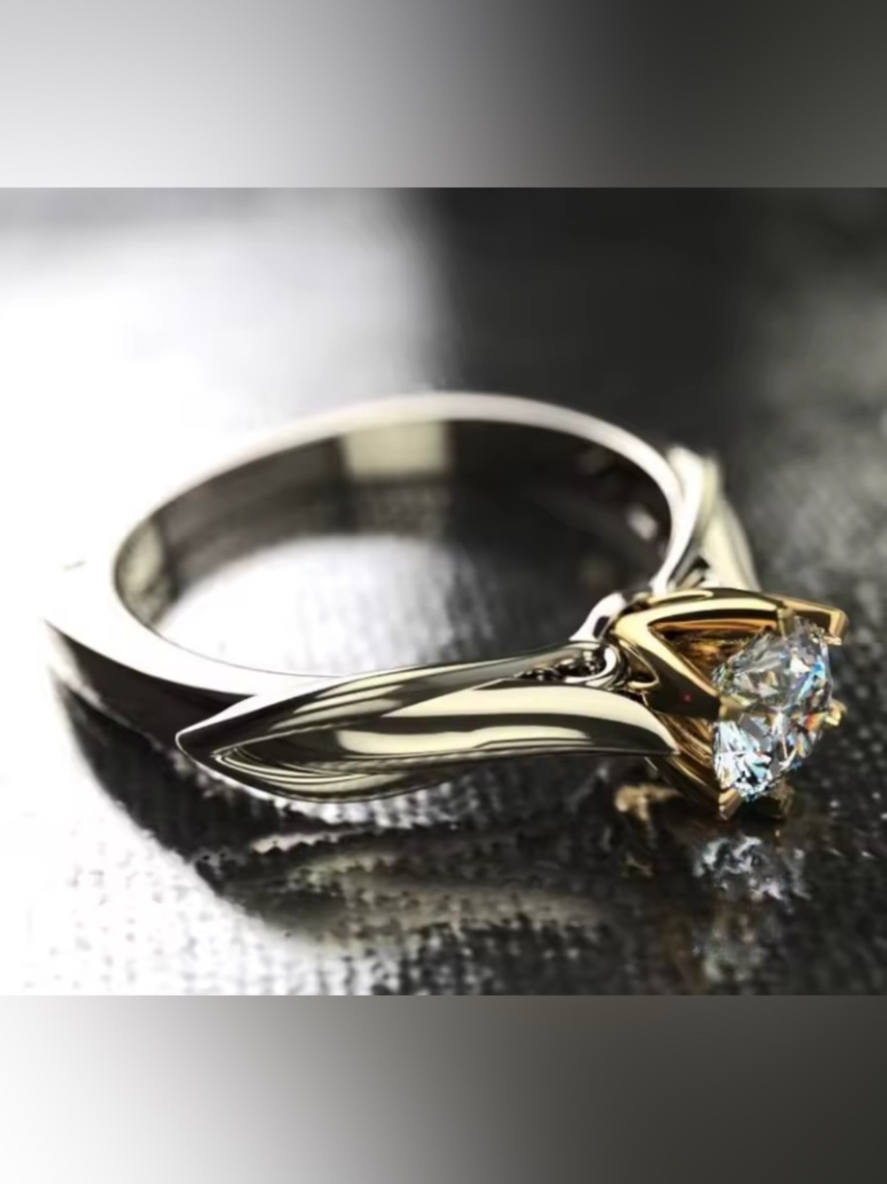 💎 18K Gold plated & 925 Silver Moissanite Twisted Two Tone Engagement Ring - Picture 2 of 7